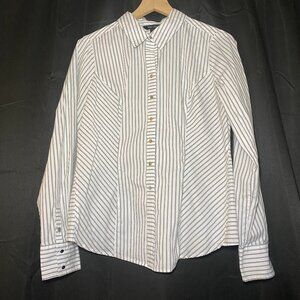 White House Black Market Striped Button Down Womens 14 Crisp Fitted Career EUC